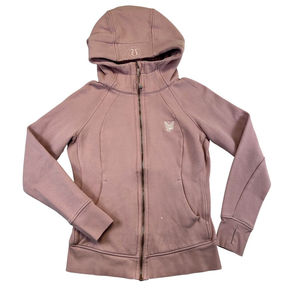 Lululemon Scuba Jacket Womens 6 Soft Fleece Full Zip Mauve Pink Butterfly Logo